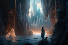 Otherworldly Visions: A Futuristic Sci-fi Landscape With Sparkling Waterfalls & Glowing Crystals, Captured In An Ultra-realistic Photo Award-winning Shot, Generative Ai