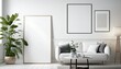 © rajesh - White blank poster mockup in living, scandinavian style, Generative ai