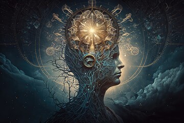 Canvas Print - mind of god, with view of intricate and complex neural network, representing the mind in its totality, created with generative ai