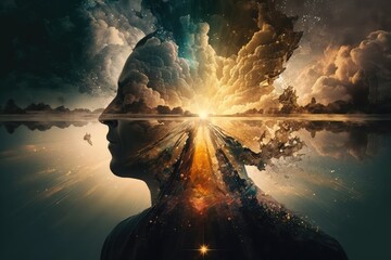 mind of god, in the form of a golden light, illuminating the universe, created with generative ai