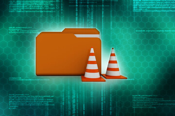 Poster - 3d rendering folder with traffic cone