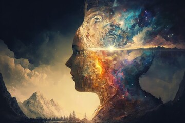 Wall Mural - mind of god, with person experiencing a moment of intense clarity and peace, created with generative ai