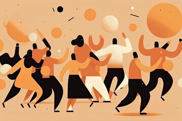 Wall Mural - minimalist illustration of people dancing at festival, created with generative ai