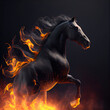 Flaming horse on black background. Generative AI