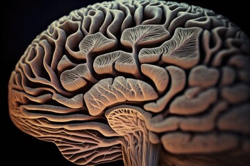 Wall Mural - close-up of human brain, with intricate and delicate structures visible, created with generative ai