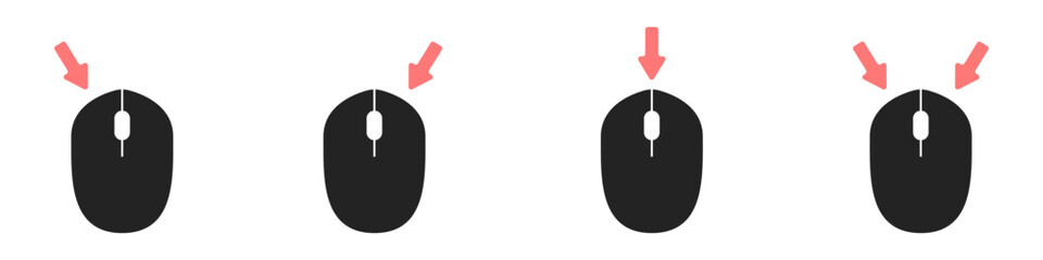 Fototapete - Computer mouse icons vector. Left and right click vector. Icons set of pressing different mouse buttons for PC. Mouse wheel scroll icon vector. Mouse icon set for PC.