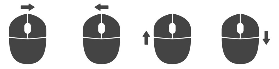 Fototapete - Computer mouse icons vector. Left and right click vector. Icons set of pressing different mouse buttons for PC. Mouse wheel scroll icon vector. Mouse icon set for PC.