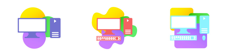 Fototapete - Personal computer infographic vector template. Computer on abstract vector background. Set of computers of different colors vector. Abstract icon of PC work.
