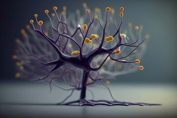 Wall Mural - brain, with close-up of neurons and synapses, in stop motion animated video, created with generative ai