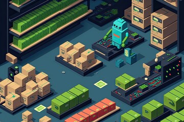 Canvas Print - androids sorting and packaging products for shipping, created with generative ai