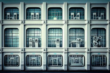 Canvas Print - window factory, with rows of machines molding and shaping plastic windows, created with generative ai