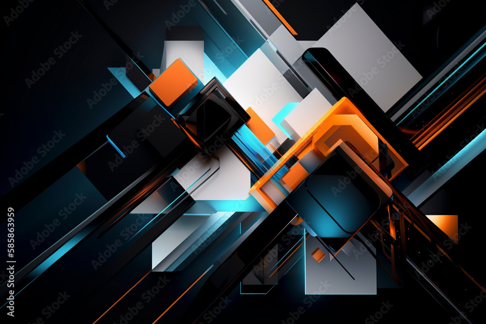 Abstract blue and orange background with squares - Generative Ai Stock ...