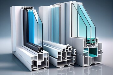 Canvas Print - window manufacturer, showing various types of plastic windows for interior and exterior applications, created with generative ai