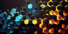 Abstract Background Hexagon Pattern With Glowing Lights - Generative Ai