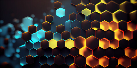 Abstract background hexagon pattern with glowing lights - Generative Ai