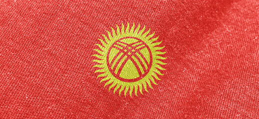 Wall Mural - Kyrgyzstan fabric flag cotton material wide flags wallpaper colored fabric Kyrgyzstan flag background