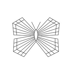 Wall Mural - Vector isolated one single ornate geometric butterfly wings symmetrical colorless black and white contour line easy drawing