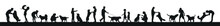People Playing With Dogs In Park Outdoor Silhouette Set Vector.