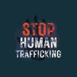 Stop Sign, Human Trafficking Concept, Stop Human Trafficking,  Against Women, Women Rights, Domestic Violence, child with human trafficking sign silhouette, Blue Background, 2d 