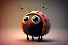 Cute Ladybug Insect Cartoon Character. Isolated On Flat Background With Copy Space. Small Beetle, One Funny Bug. 3d Render Illustration. Generative AI Art.