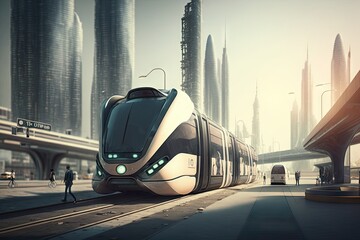 Canvas Print - futuristic public transit system, with driverless vehicles and smart technology, created with generative ai