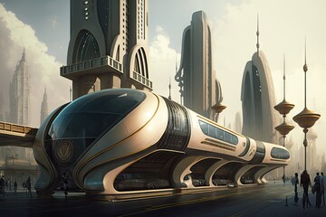 Canvas Print - futuristic public transportation system, with sleek and streamlined vehicles, for a futuristic cityscape, created with generative ai