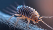 Macro Head lice louse on human hair. AI generation