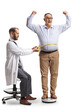 © Ljupco Smokovski - Mature man standing on a weight scale and doctor measuring his waist