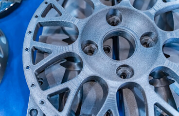 wheel disks printed on 3d printer. Progressive modern additive technology 4.0 industrial revolution