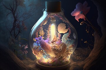 Wall Mural - Glimpses of Ethereal Sorcery: A Mysterious Fantasy Bulb Illumination Generative AI