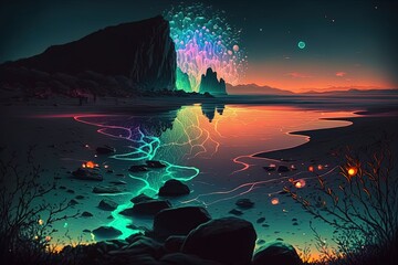 Wall Mural - Illuminating the Horizon with Neon Clover Generative AI