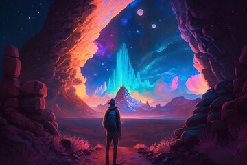 Poster - Into an Endless Prismatic Field: What Wonders Await Within a Splendid Neon Universe? Generative AI