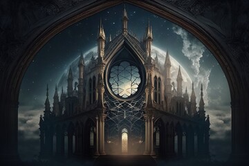 Wall Mural - Mystical Universe within Gothic Architecture Generative AI