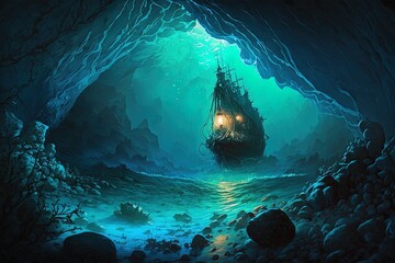 Wall Mural - Revealing the Hidden Depths of the Azure Sea: Edrolynne's Lights Generative AI