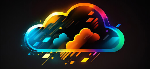 Wall Mural - Cloud Computing Illustration. Neon Colours, Cloud Icon, Beautiful, Creative, Subtle, High Quality Resolution, 4K.