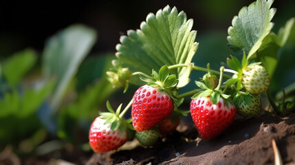 Poster - Ripe strawberries growing. AI