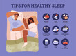 Tips for healthy sleep, infographic design - flat vector illustration.
