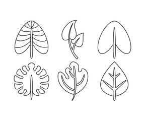 tropical leaf icons set line illustration