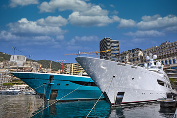 Wall Mural - Port with luxury yachts and sailboats in Monaco summertime