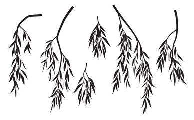 Wall Mural - Silhouettes of Weeping Willow Branches with Leaves