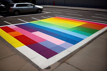 Canvas Print - a rainbow painted parking space, with a, created with generative ai