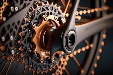 Canvas Print - close-up of cross bike's chain, gears and brakes in action, created with generative ai