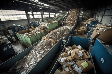 Wall Mural - recycling center, where different types of recyclables are sorted and prepared for reuse, created with generative ai