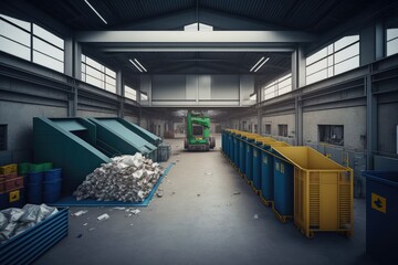 Wall Mural - recycling center, with bins for different recyclable materials and machines sorting them, created with generative ai