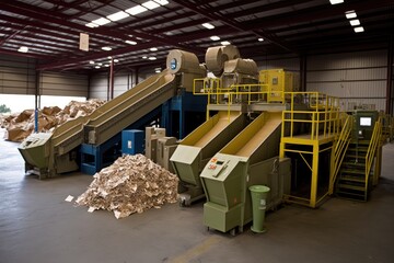 Wall Mural - recycling center, with bins and sorting machines for different types of recyclables, created with generative ai