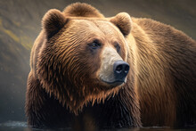 Portrait Of A Beautiful Big Grizzly Bear In The Wild. Generative AI