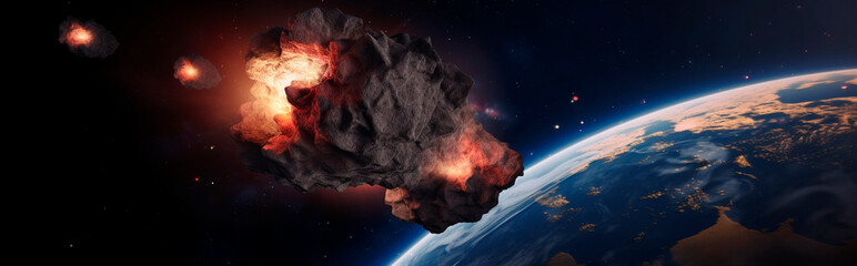 Wall Mural - An asteroid falls to earth. Generative AI,