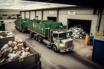 Wall Mural - recycling center, with bins and trucks for sorting and transporting recyclables, created with generative ai