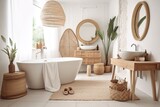 Fototapeta Boho - Bathroom in scandinavian boho style. Bright room. Generative AI.