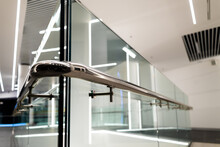 Stainless Steel Railings And Glass Wall In Modern Building Interior